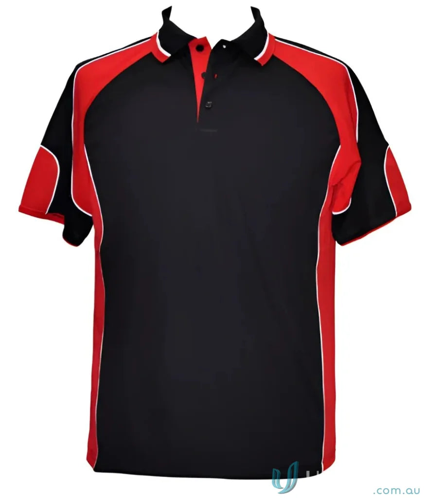Kids CoolDry Alliance Polo in black and red with mini waffle fabric for kids spirit cooldry