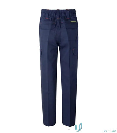 Kids cotton drill cargo pants in navy blue with reinforced stress points for durability