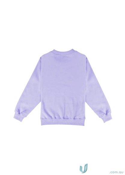 Light purple kids crew neck sloppy joes sweatshirt with ribbed cuffs and hem