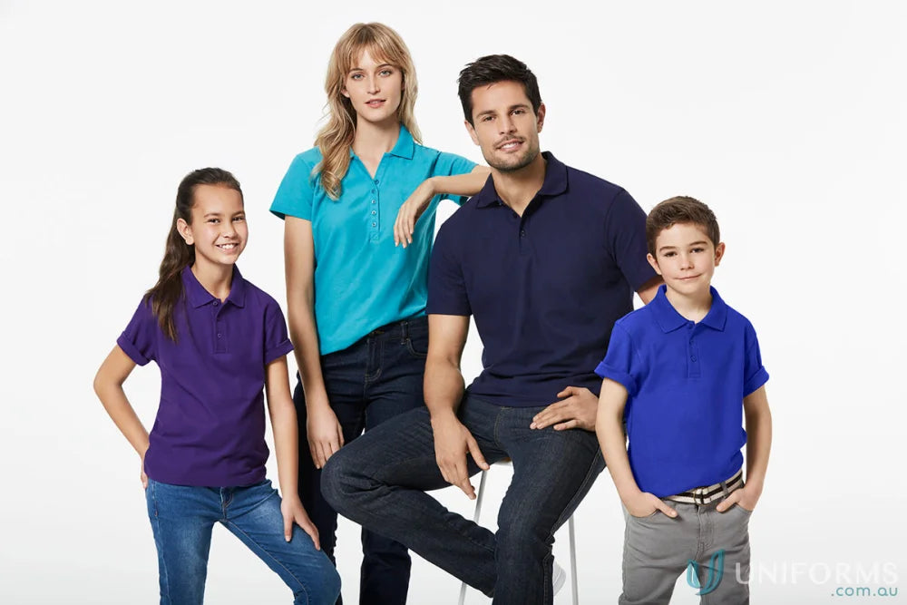 Family wearing Kids Crew Polo shirts from Biz Collection Kids for a school uniform game