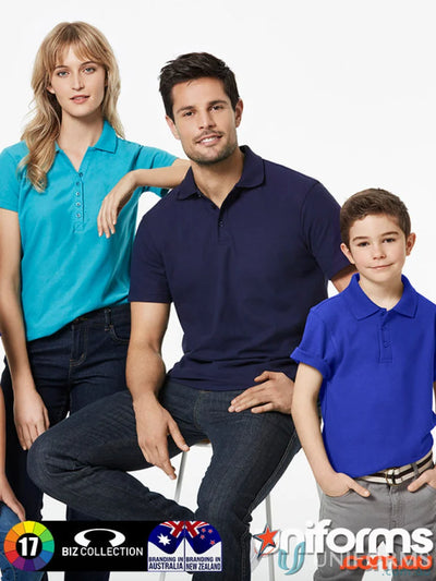 Cute family wearing Kids Crew Polo shirts from Biz Collection Kids for the school uniform game