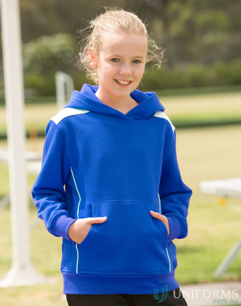 Kids Croxton Hoodie with blue and white contrast shoulder panels, perfect kids workwear