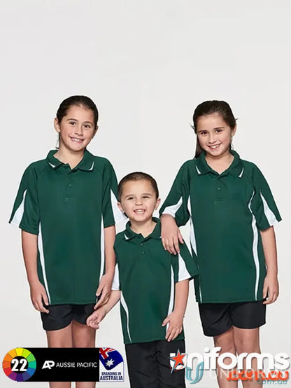 Kids Eureka Polo with kids wearing green and white uniforms for a fresh school look