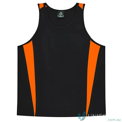 Kids Eureka Singlet black and orange athletic tank top made of comfy fabric perfect for uniforms or workwear