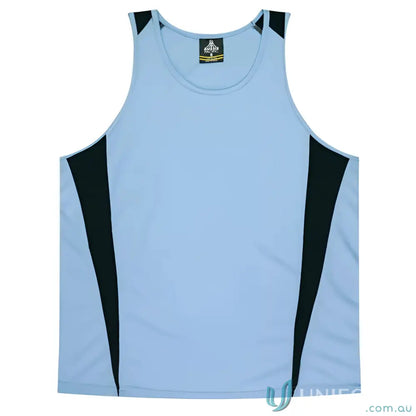 Kids Eureka Singlet in light blue and black athletic fabric perfect for uniforms or workwear