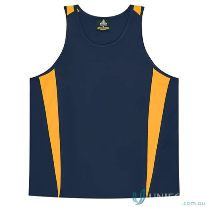 Kids Eureka Singlet navy and gold athletic tank top fabric great for uniforms or workwear