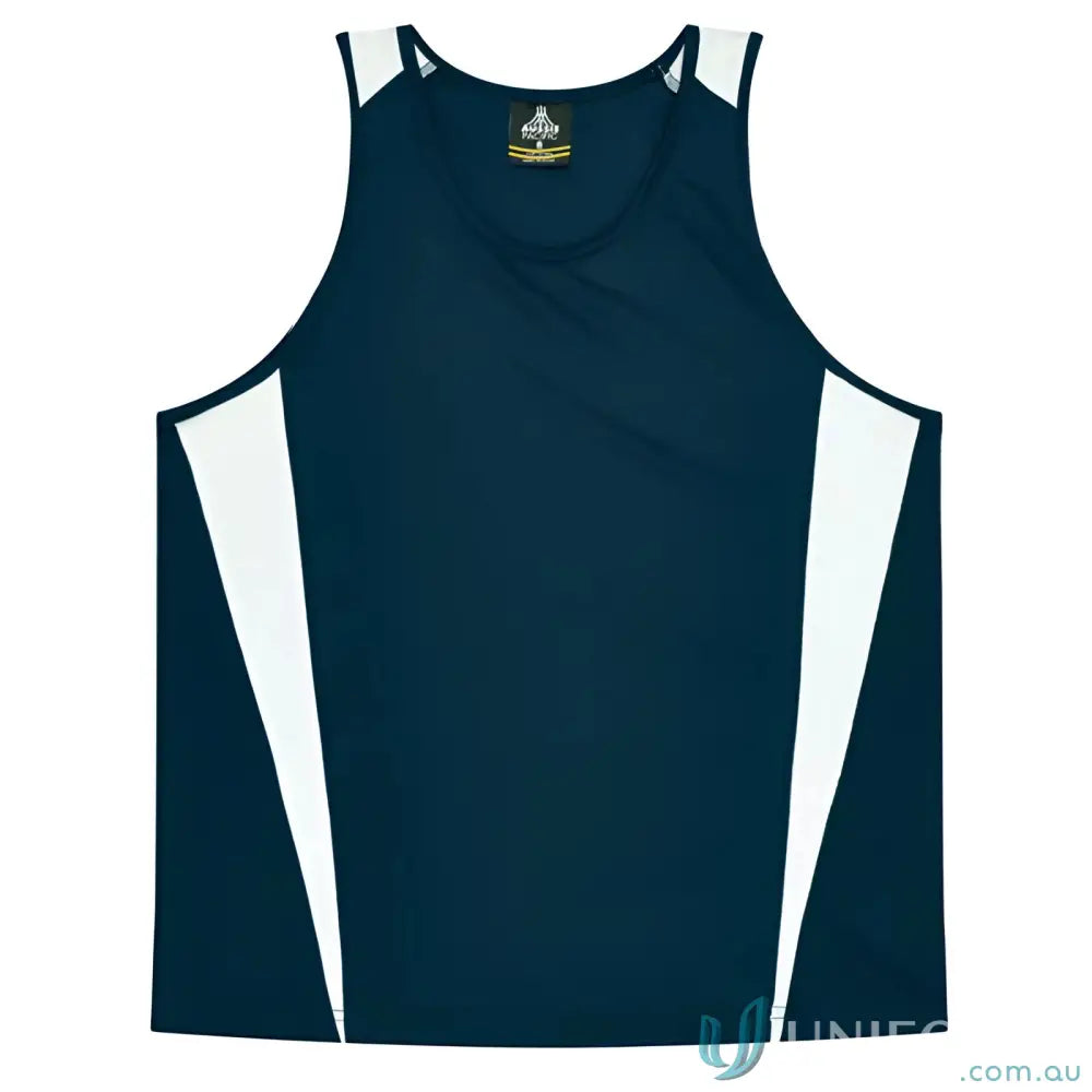 Kids Eureka Singlet navy and white athletic tank top made of comfy fabric perfect for uniforms or workwear