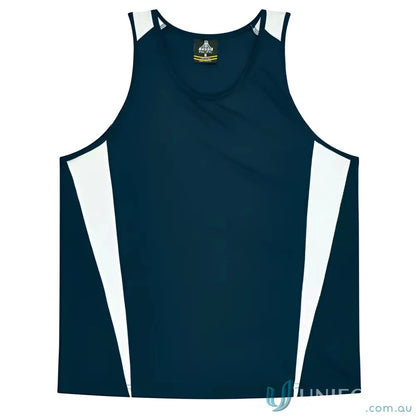 Kids Eureka Singlet navy and white athletic tank top made of comfy fabric perfect for uniforms or workwear