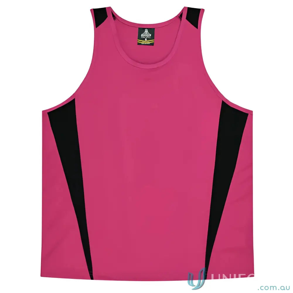 Pink and black athletic tank top made of breathable fabric for Kids Eureka Singlet uniforms