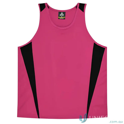 Pink and black athletic tank top made of breathable fabric for Kids Eureka Singlet uniforms