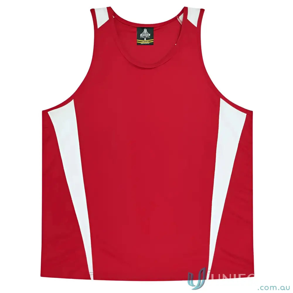 Kids Eureka Singlet red and white athletic tank top made from comfy fabric workwear