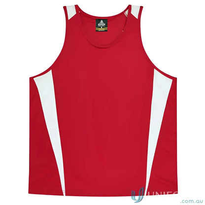 Kids Eureka Singlet red and white athletic tank top made from comfy fabric workwear