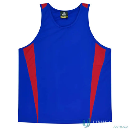 Kids Eureka Singlet blue and red athletic tank top made from breathable fabric perfect for uniforms or workwear