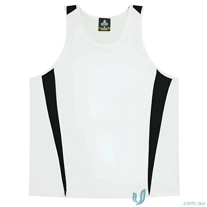 Kids Eureka Singlet with white and black fabric, perfect for sports uniforms and workwear