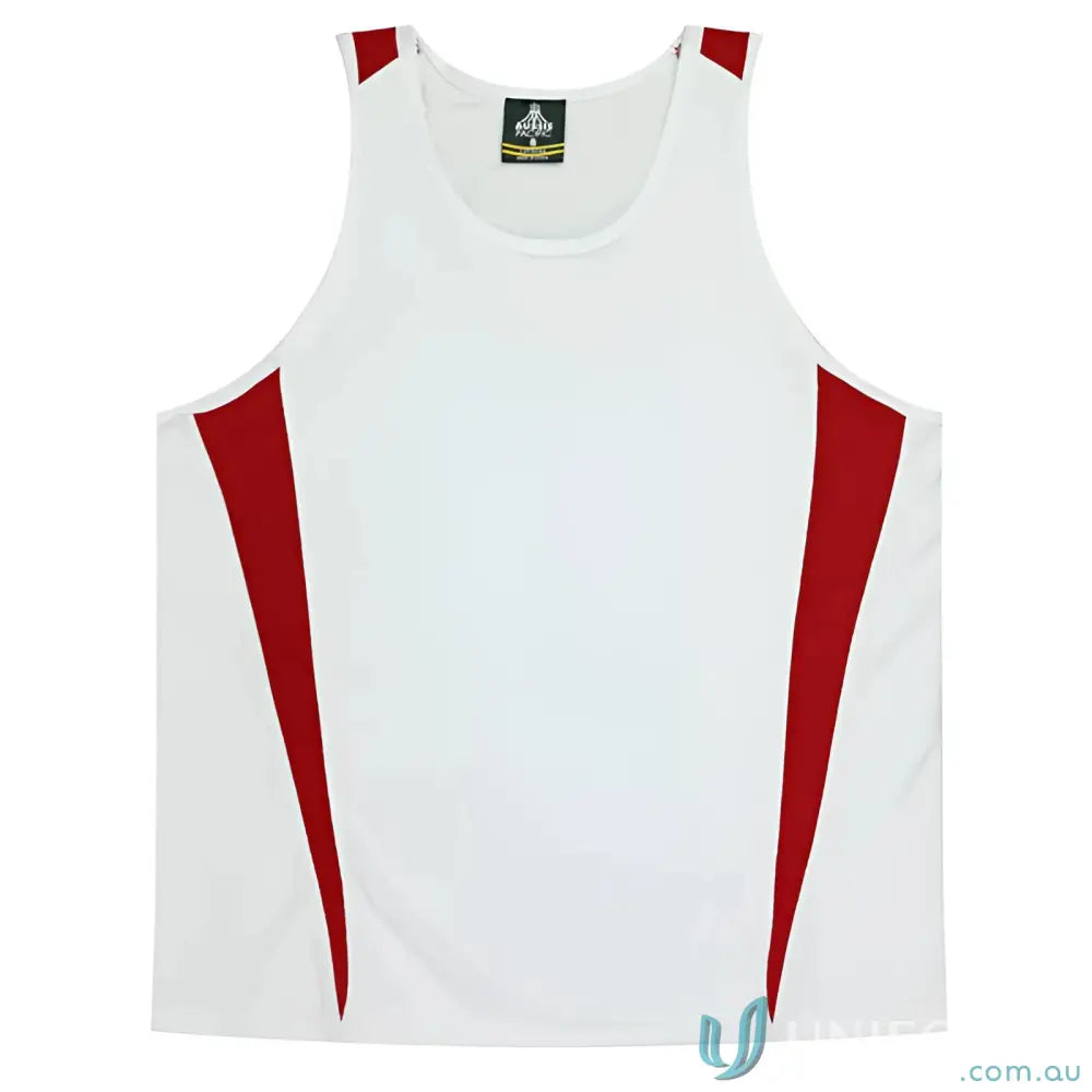 Kids Eureka Singlet white and red athletic tank top made from comfy fabric perfect for uniforms