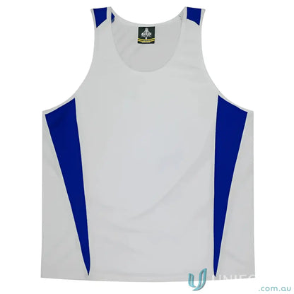 Kids Eureka Singlet white and blue athletic tank top with comfortable fabric for uniforms