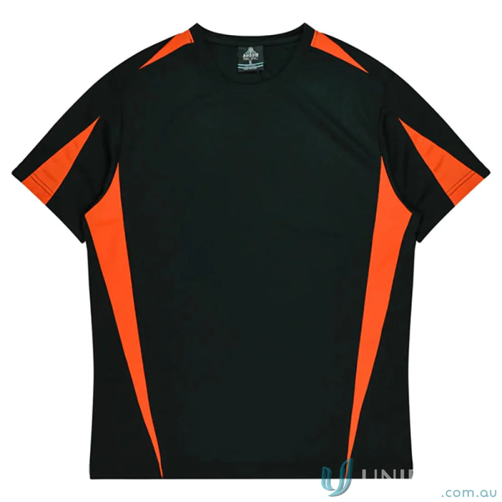 Kids Eureka T-shirt in black and orange athletic fabric perfect for uniforms or workwear