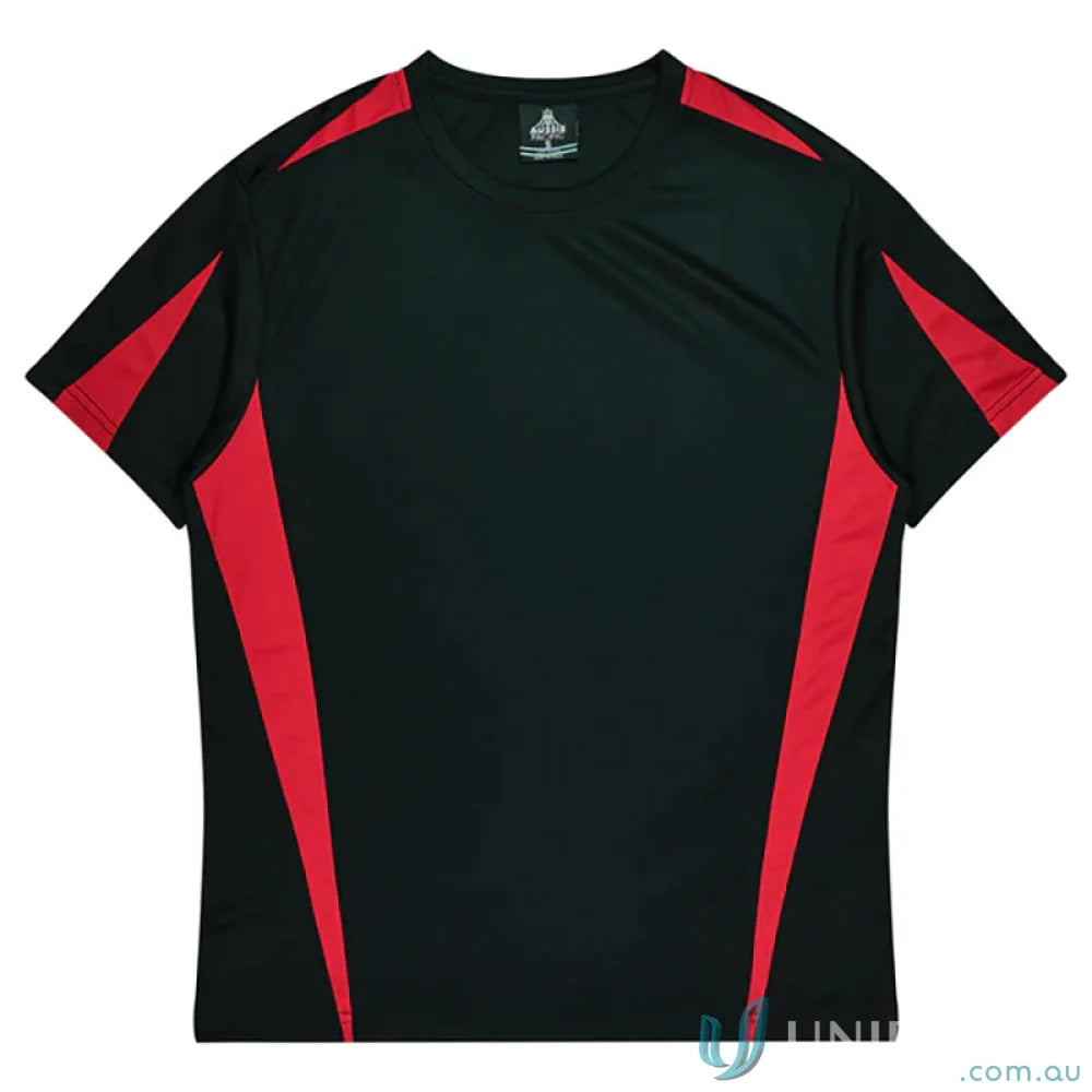 Kids Eureka T-shirt in black and red athletic fabric perfect for uniforms or workwear