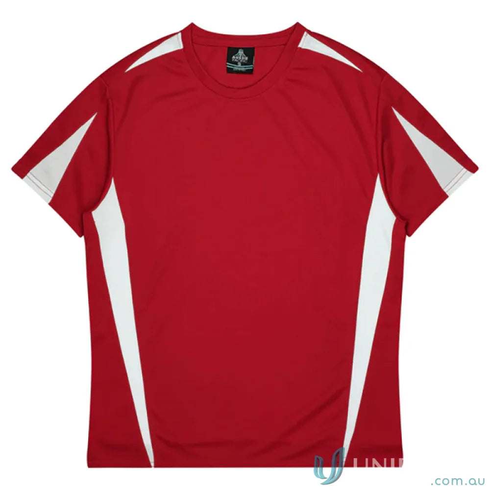 Kids Eureka T-shirt in red and white athletic fabric, perfect for uniforms or workwear