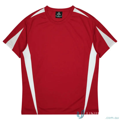 Kids Eureka T-shirt in red and white athletic fabric, perfect for uniforms or workwear