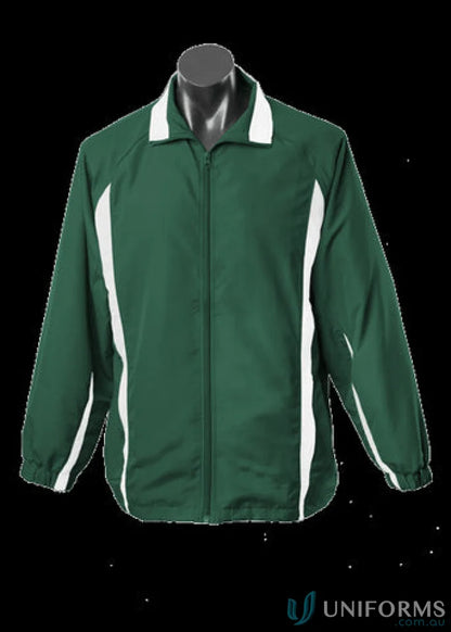 Kids Eureka Track Jacket in green and white, perfect for sports uniforms and casual wear