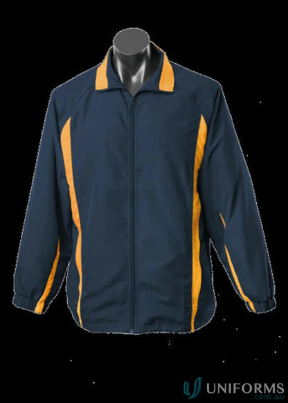 Kids Eureka Track Jacket in navy and gold, perfect for sports uniforms and active kids