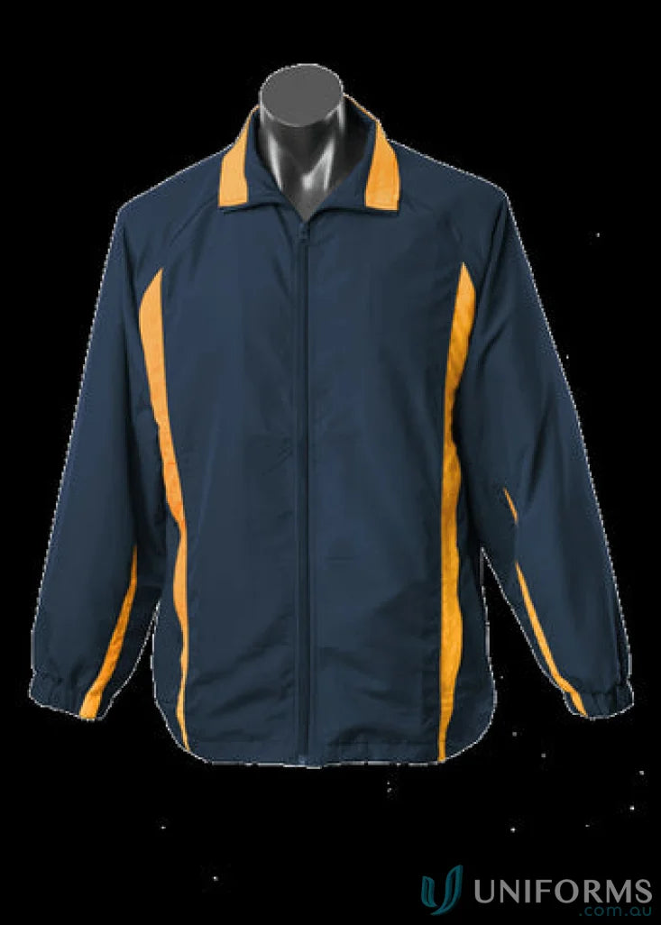 Kids Eureka Track Jacket in navy and gold, perfect for sports uniforms and active kids