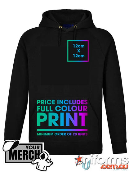 Kids full colour print hoodie with fleecy hood, perfect for uniforms or workwear