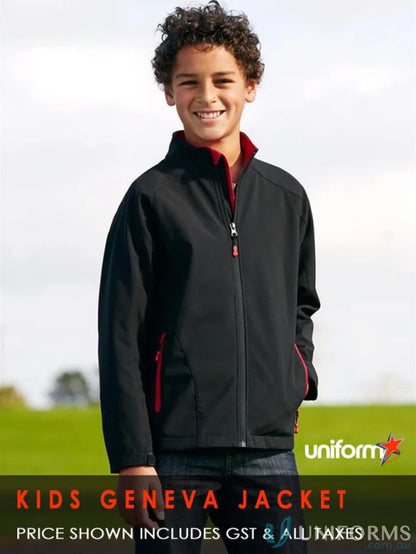 Black and red Kids Geneva Softshell Jacket perfect for outdoor activities