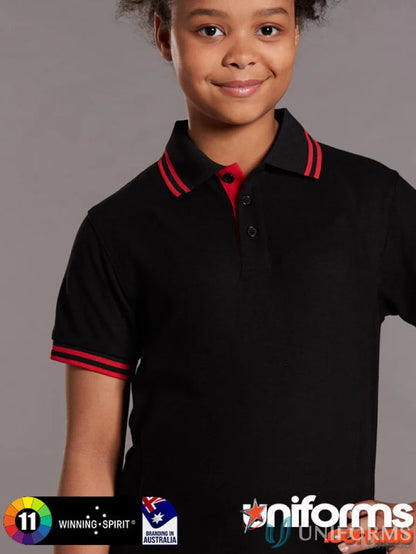 Kids Grace Polo Black polo shirt with red trim made of truedry pique short fabric
