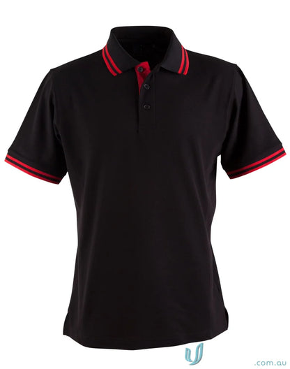 Kids Grace Polo black pique short sleeve with red trim, stylish sleeve polo PS65K