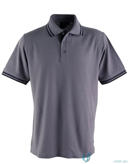 Kids Grace Polo Gray pique short sleeve with striped trim, perfect for style and comfort