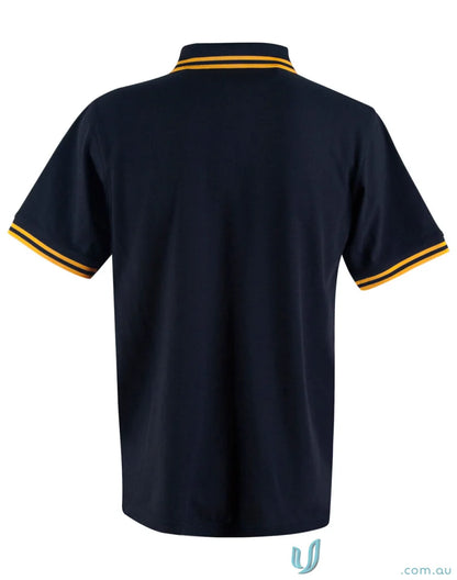 Kids Grace Polo navy pique short sleeve shirt with gold trim, perfect for kids