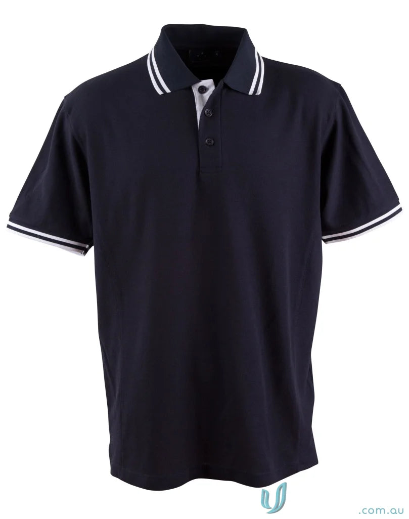Kids Grace Polo navy pique short sleeve shirt with white trim, perfect sleeve polo PS65K