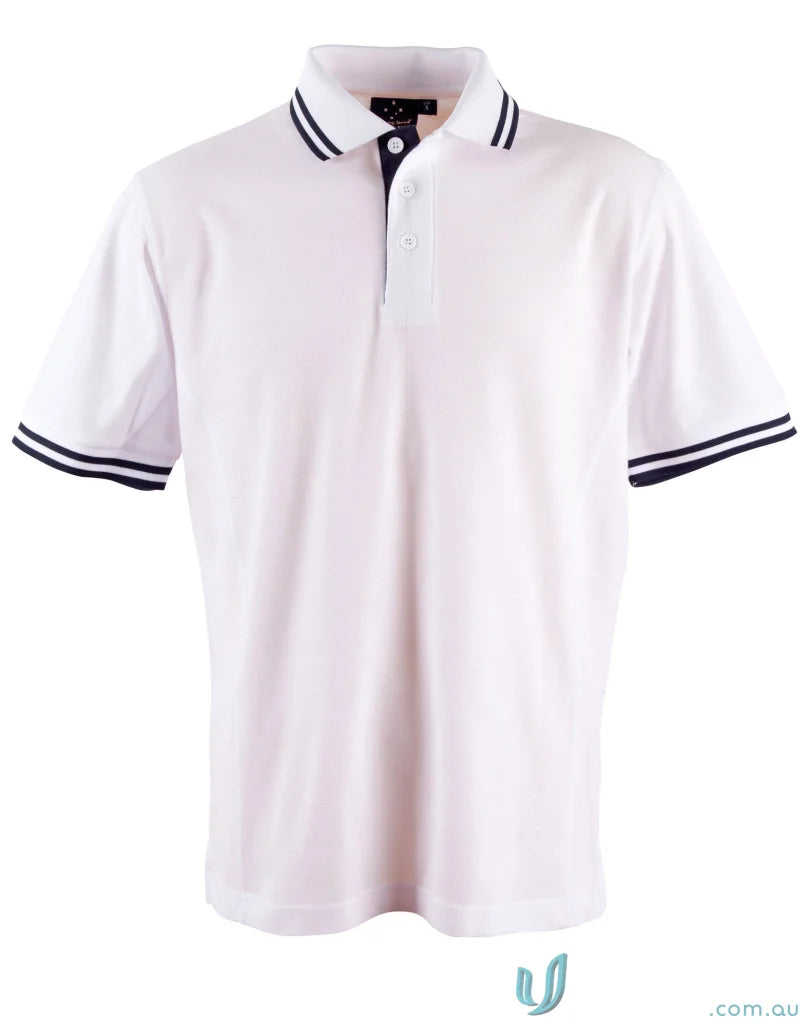 Kids Grace Polo white pique short sleeve shirt with navy trim, perfect for kids
