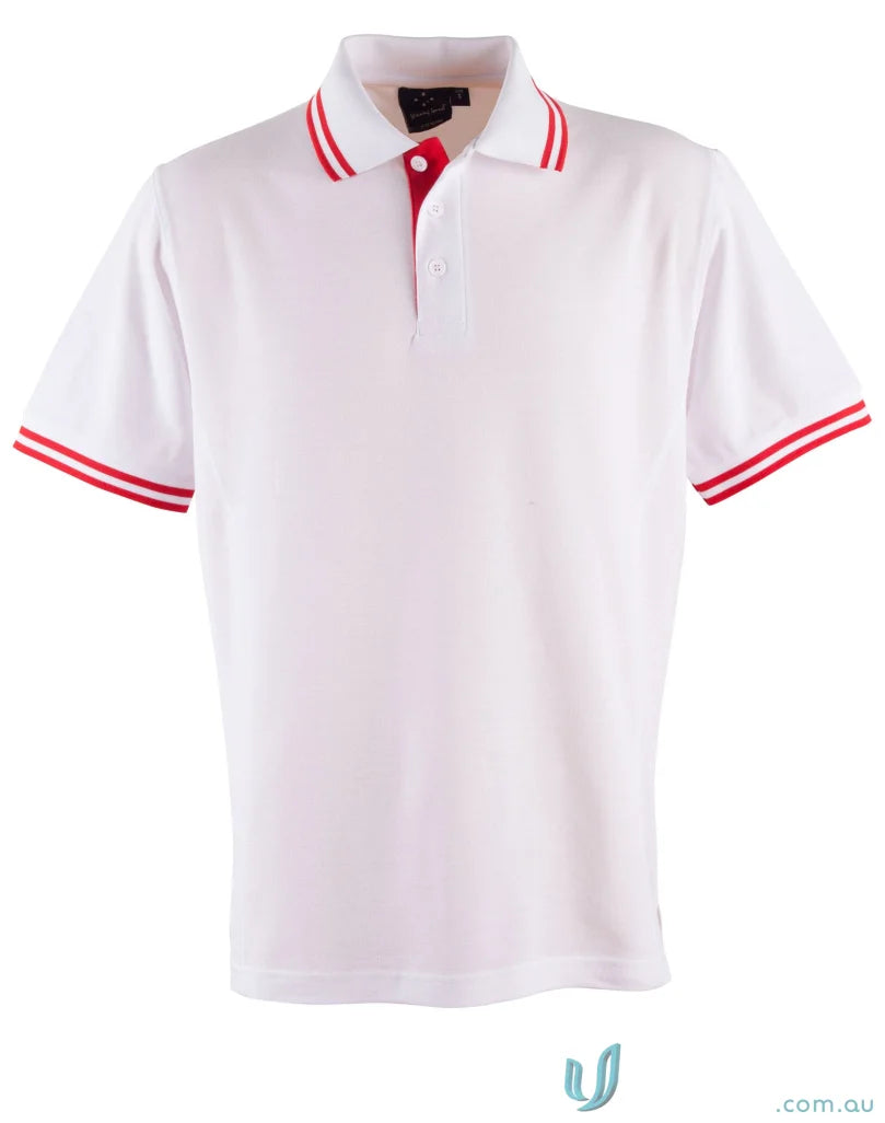 Kids Grace Polo white pique short sleeve polo with red trim, perfect for kids