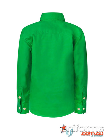 Kids half placket green long-sleeved shirt from Workcraft Kids Half junior farming gear