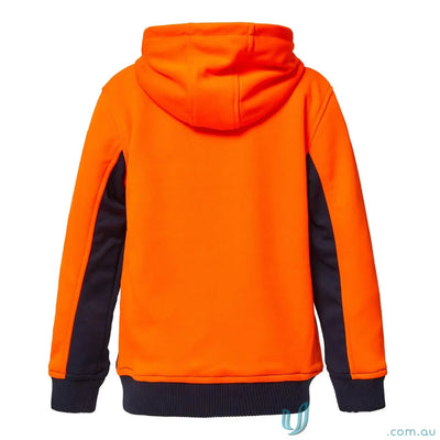Kids HiVis Hoodie in orange and navy, perfect for outdoor school events and workcraft kids hivis