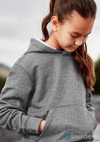 Young girl wearing Kids Hyper Hoodie in speckled grey performance fleece hype hoodie sw239kl