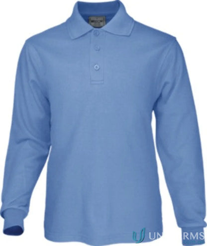 Light blue long sleeve polo shirt with three-button placket for Kids L/S Basic Polo