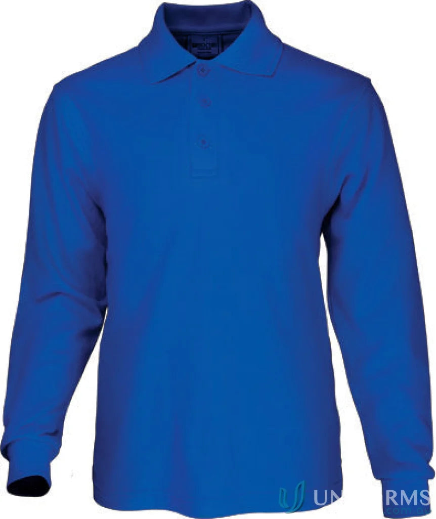 Royal blue Kids L/S Basic Polo with long sleeve design and ribbed cuffs