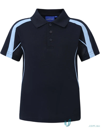 Kids Legend Polo navy blue shirt with light blue accents, PS53K Legend TrueDry fun style