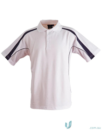 Kids Legend Polo in White with Navy Accents, Part of Legend Truedry Fashion Collection