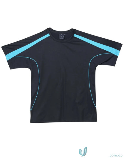 Kids Legend Tee black athletic t-shirt with blue accents, perfect for sports uniforms