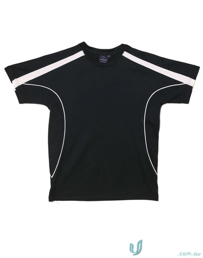 Kids Legend Tee black t-shirt with white stripes, perfect for uniforms or casual workwear