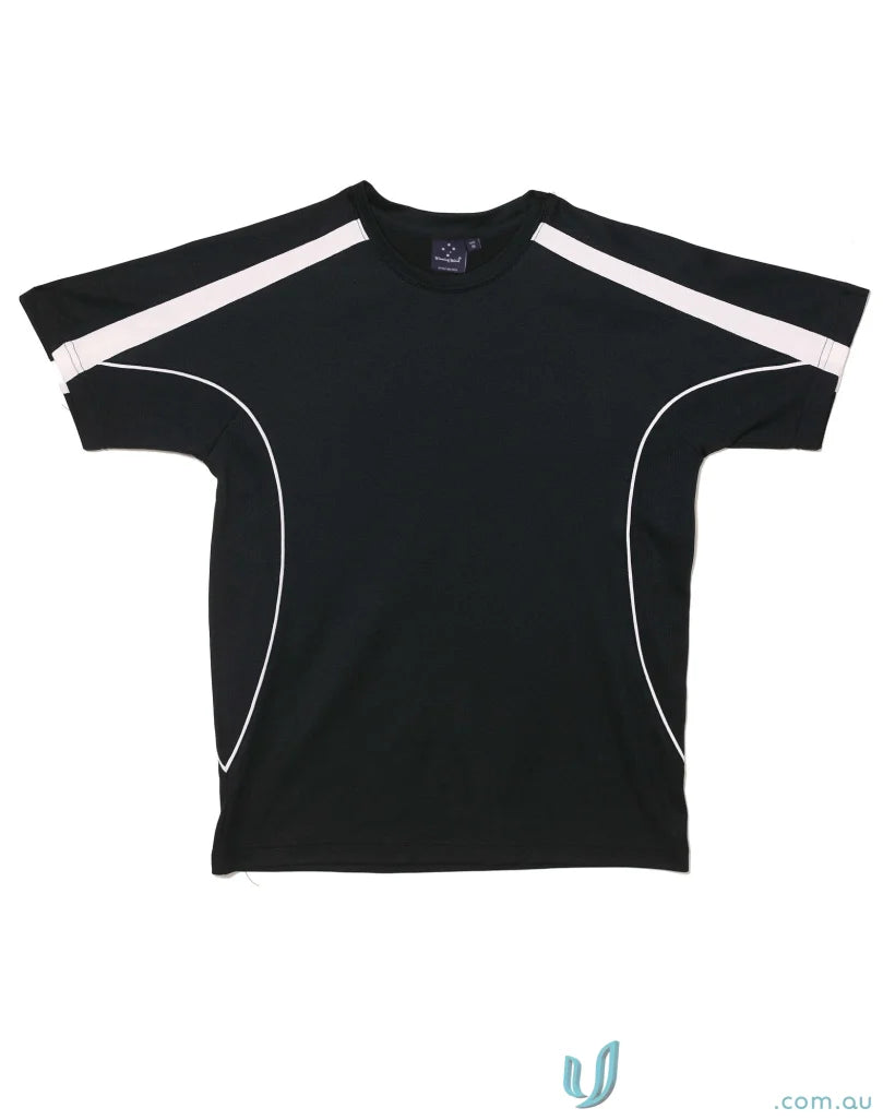 Kids Legend Tee black t-shirt with white stripes, perfect for uniforms or casual workwear