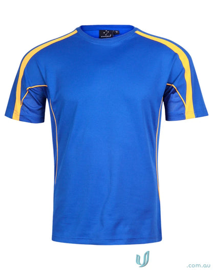 Kids Legend Tee in blue and yellow athletic shirt perfect for uniforms or sportwear