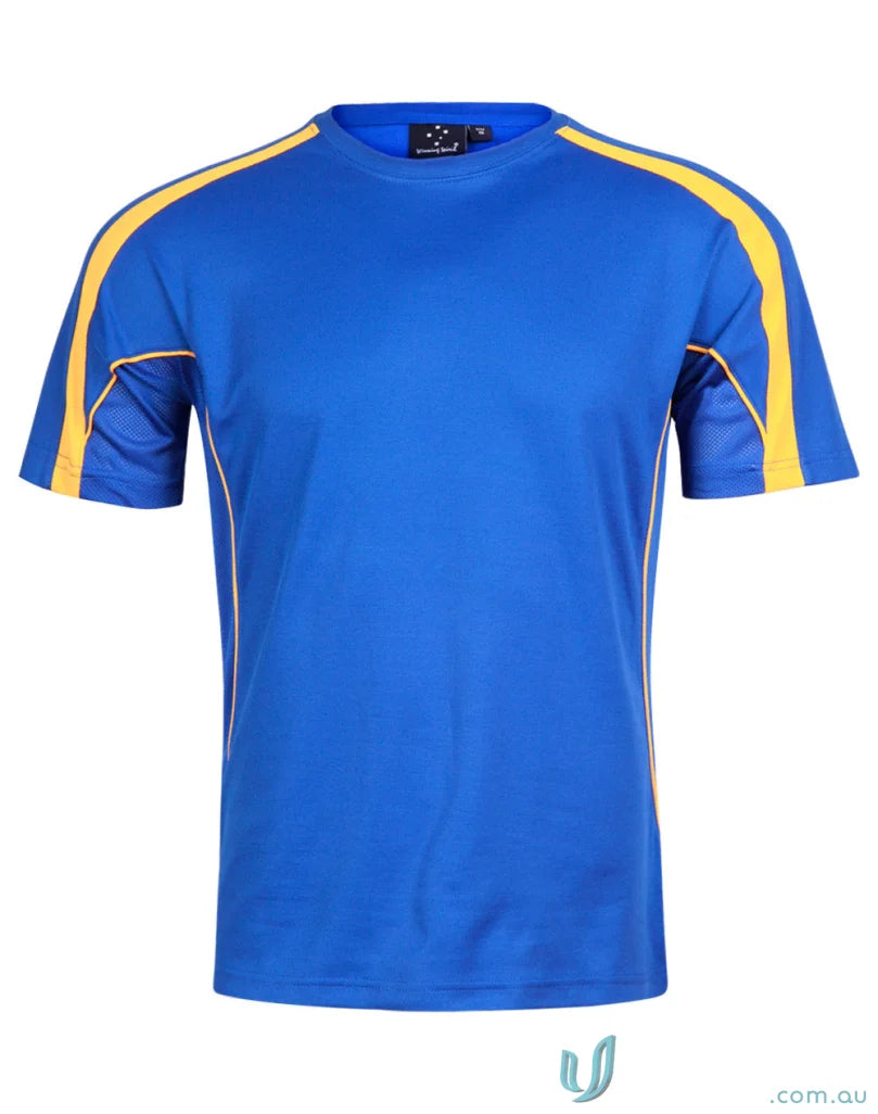 Kids Legend Tee in blue and yellow athletic shirt perfect for uniforms or sportwear