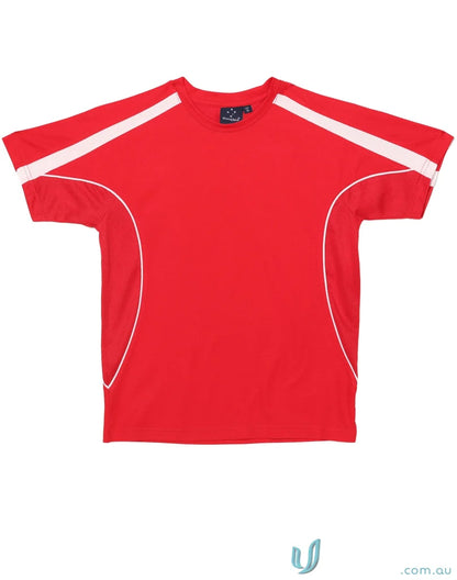 Kids Legend Tee red t-shirt with white accents, perfect for school uniforms or casual workwear