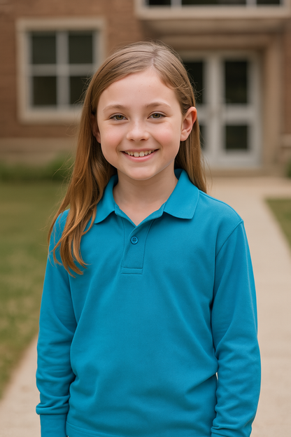 JB’s Kids Light Blue Long Sleeve Polo Shirt - Aqua / 4 - POLO